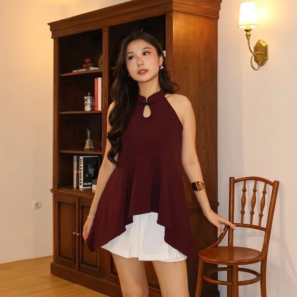 Burgundy Keyhole Halter Top