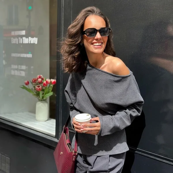 Slouchy Ribbed Off-The-Shoulder Top