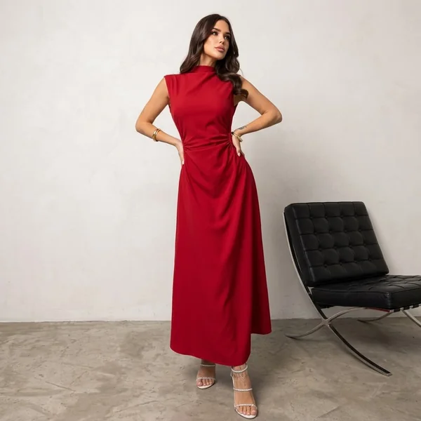 Crimson Mock Neck Maxi Dress