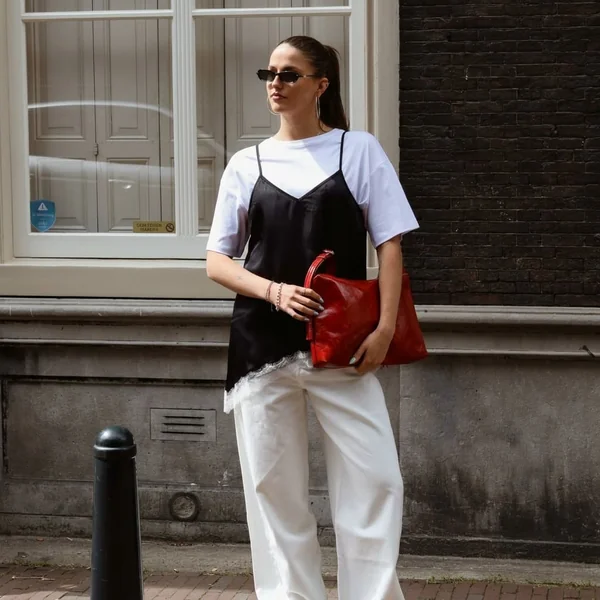 Layered Black Lace Camisole with White Tee