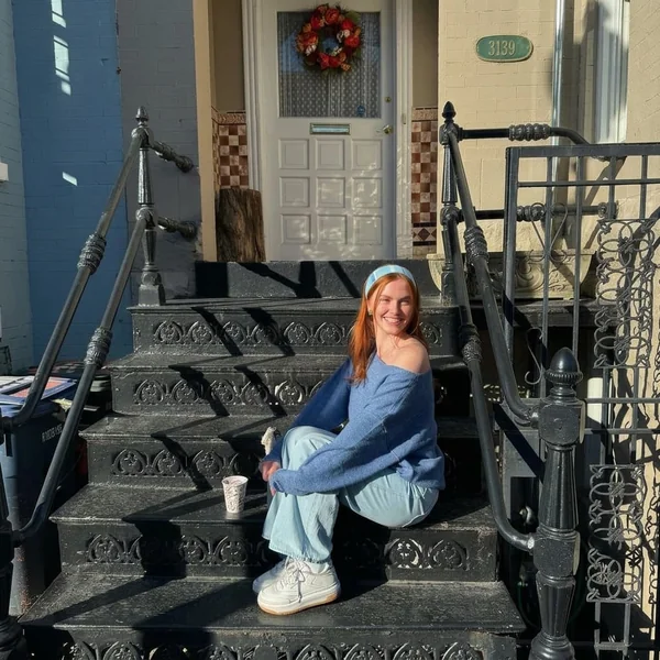Off-the-Shoulder Knit Sweater and Wide-Leg Jeans