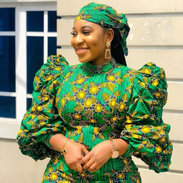 Mock-Neck Voluminous Ankara Blouse