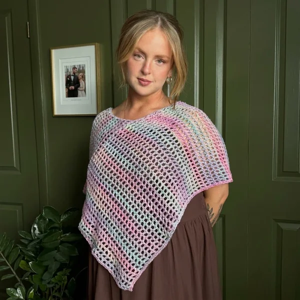 Pastel Variegated Crochet Poncho Top