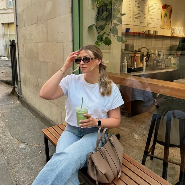 Classic White Tee with Light-Wash Wide-Leg Jeans