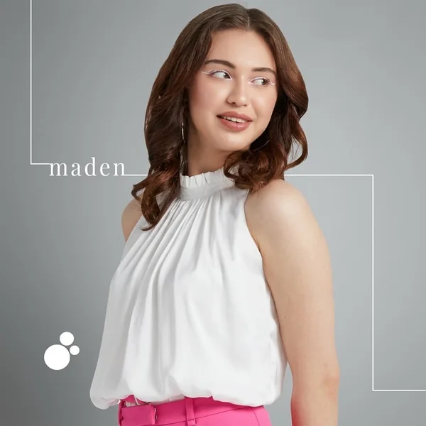 White Ruffled Halter Top with Pink Trousers