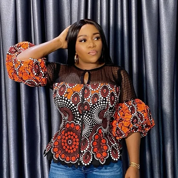 Mesh-Panel Ankara Peplum Top