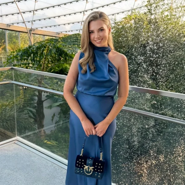 Slate Blue Satin Halter Midi