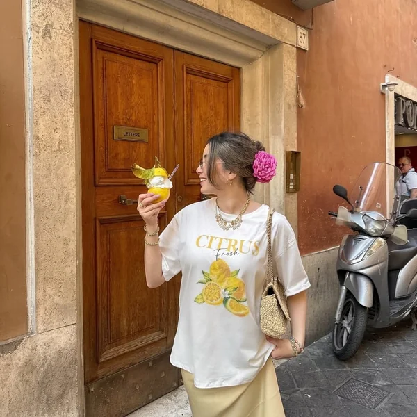 Lemon Graphic Tee and Satin Skirt