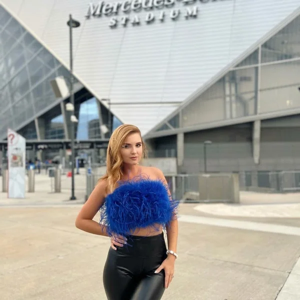Royal Blue Feather Crop Top & Faux-Leather Leggings