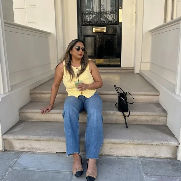 Pastel Yellow Vest and Wide-Leg Denim