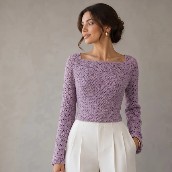 Lavender Knit Square Neck Top