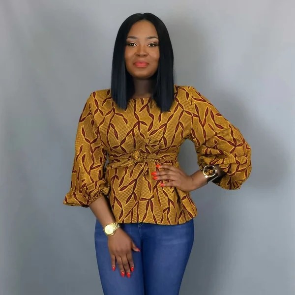 Mustard Leaf-Print Ankara Wrap Top