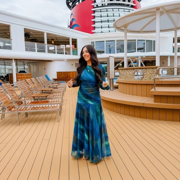 Ocean-Blue Ruched Mesh Maxi Dress