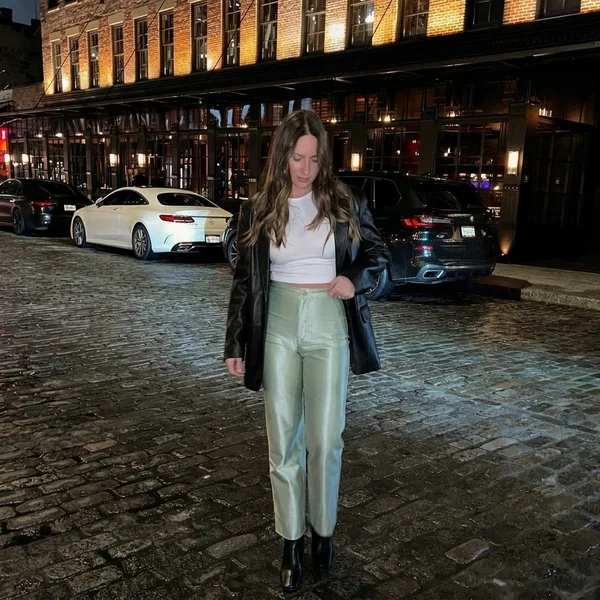 Crop Tee & Metallic Mint Trousers
