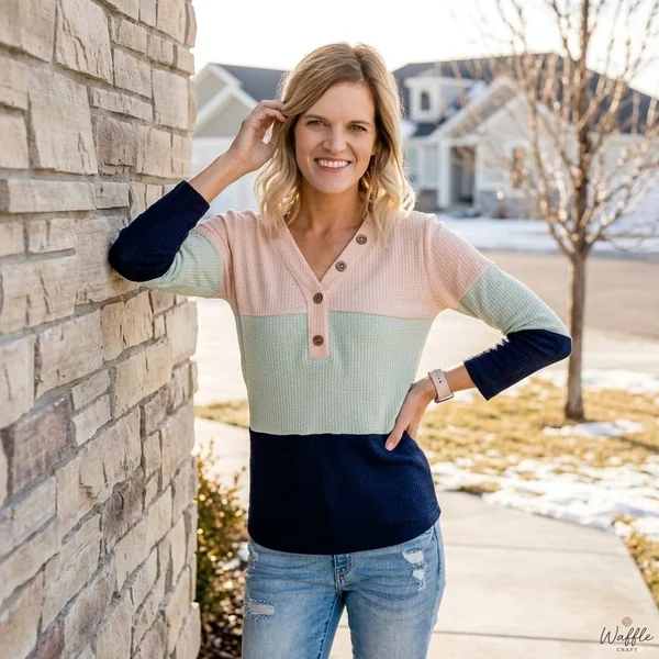 Color-Block Waffle Henley