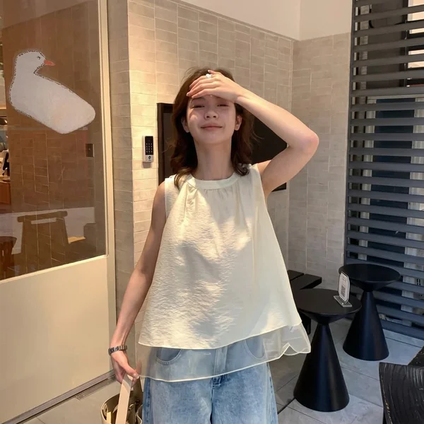 Butter-Cream Layered Organza Top