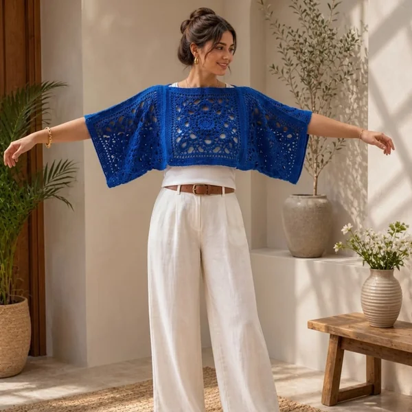 Royal Blue Mandala Crochet Capelet Top