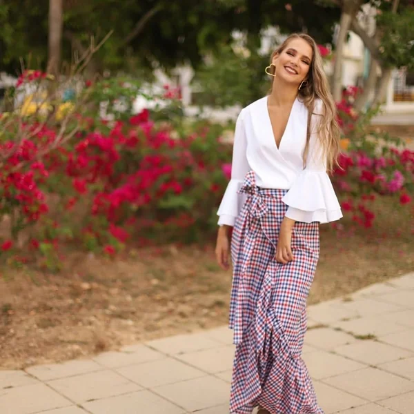 Gingham Ruffled Wrap Maxi Skirt