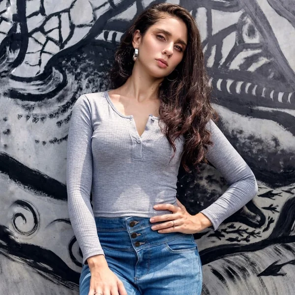 Long-Sleeve Ribbed Henley Top