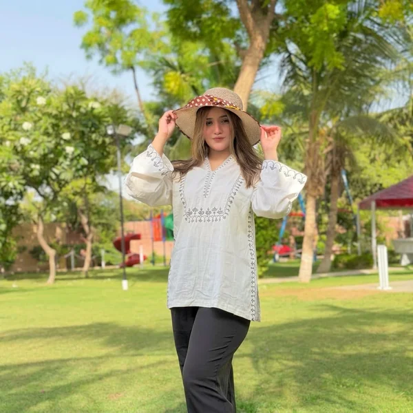 White Embroidered Tunic with Black Flared Trousers