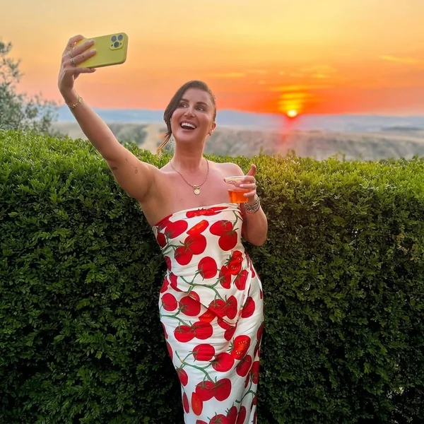 Strapless Tomato Print Silk Maxi Dress