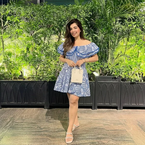 Off-the-Shoulder Paisley Mini Dress