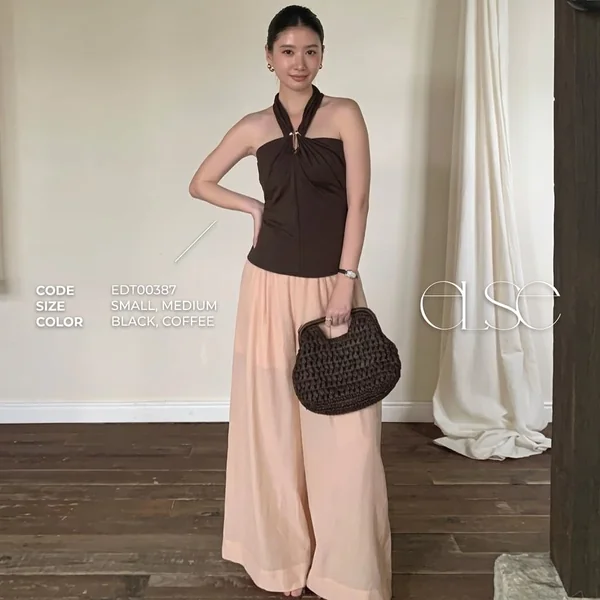 Coffee Brown Hardware Halter Top