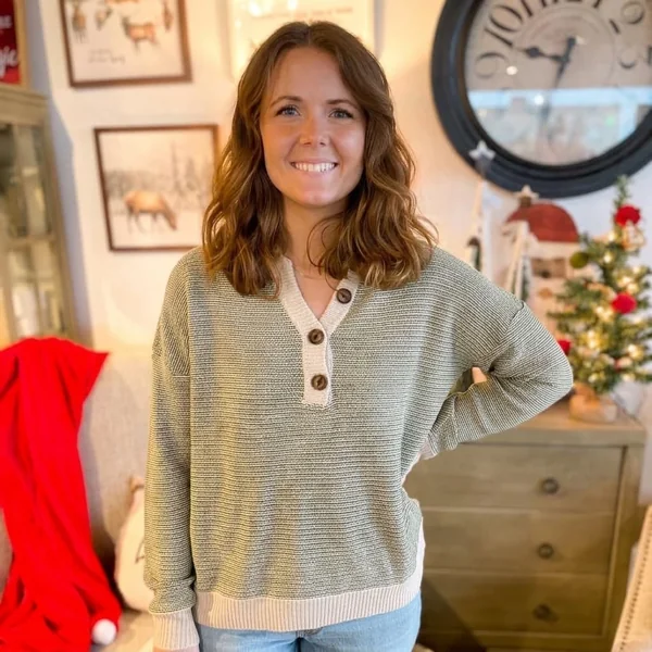 Textured Sage Two-Tone Henley