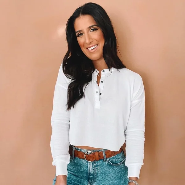 Cropped White Thermal Henley