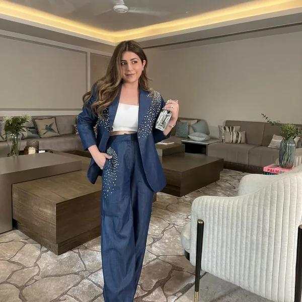 Embellished Denim Power Suit
