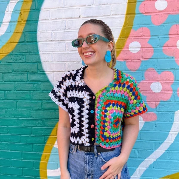Split-Color Granny Square Crochet Top