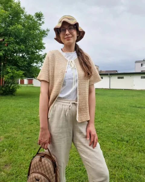 Neutral Tie-Front Crochet Cardigan Top