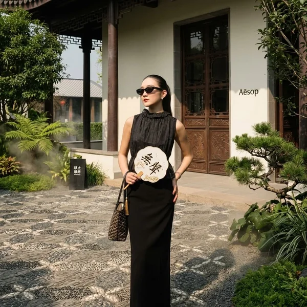 High-Neck Sheer Blouse & Maxi Skirt