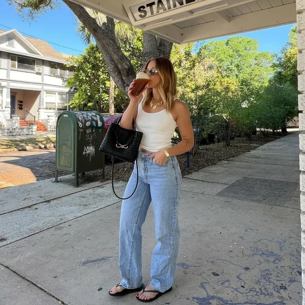 Casual Tank Top and Wide-Leg Jeans