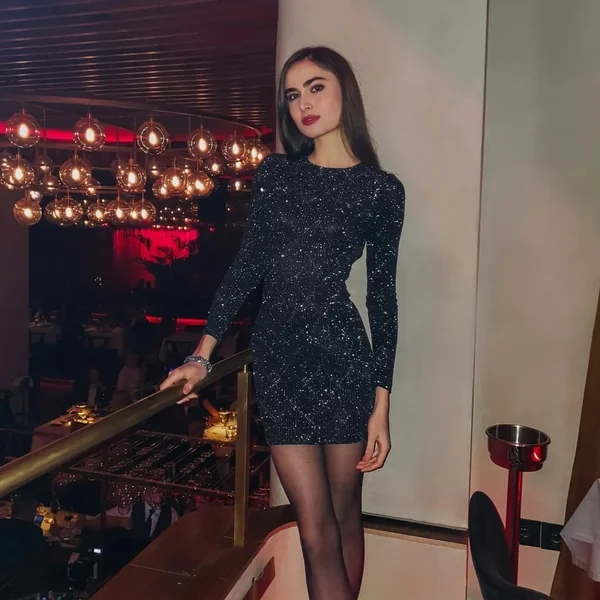 Glittering Long-Sleeve Mini Dress
