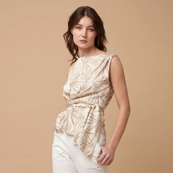 Satin Tropical Asymmetric Wrap Top