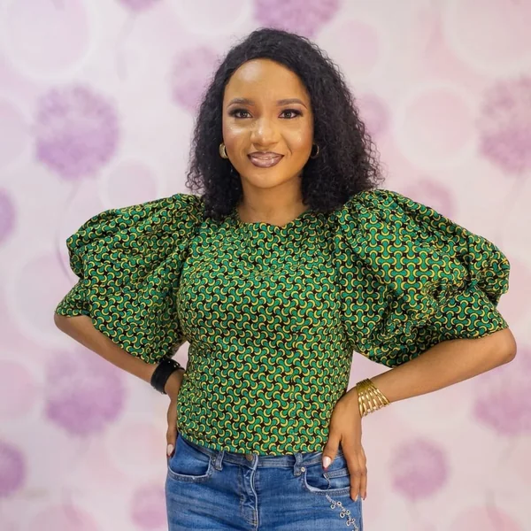 Puff-Sleeve Geometric Ankara Top