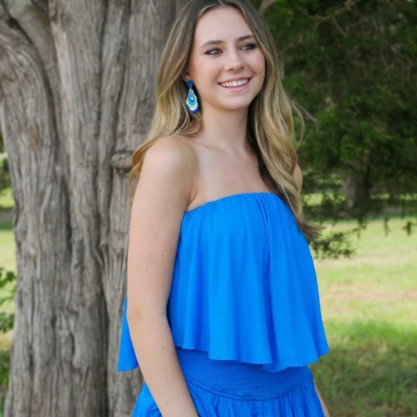 Cobalt Strapless Smocked Skirt Set