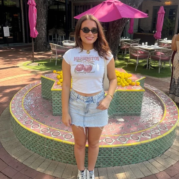 Graphic Tee with Denim Miniskirt