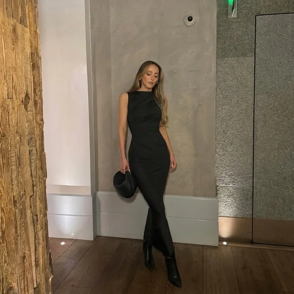 Ruched Black Maxi Dress