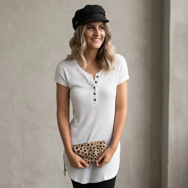 Tunic-Length Waffle Henley