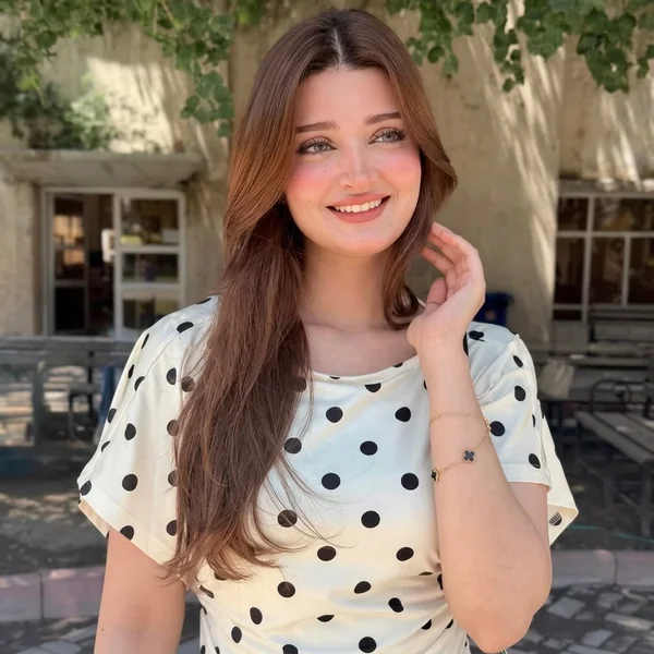 Short-Sleeve Cream and Black Polka Dot Top