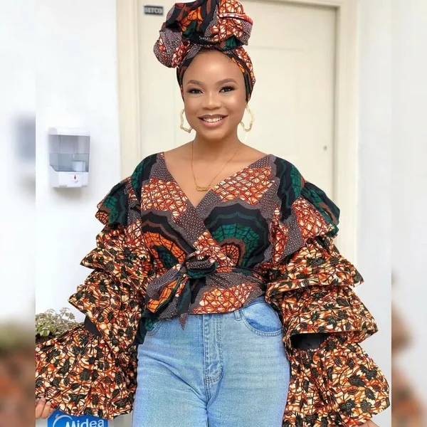 Tiered Ruffled Ankara Wrap Top