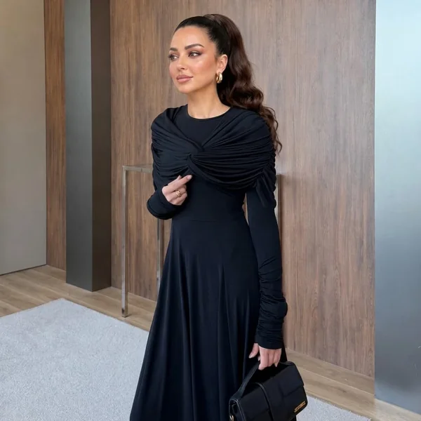 Elegant Draped Black Maxi Dress