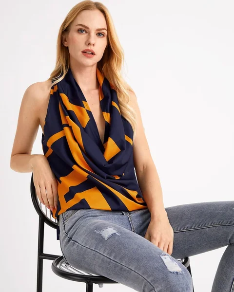 Abstract Printed Halter Cowl Top
