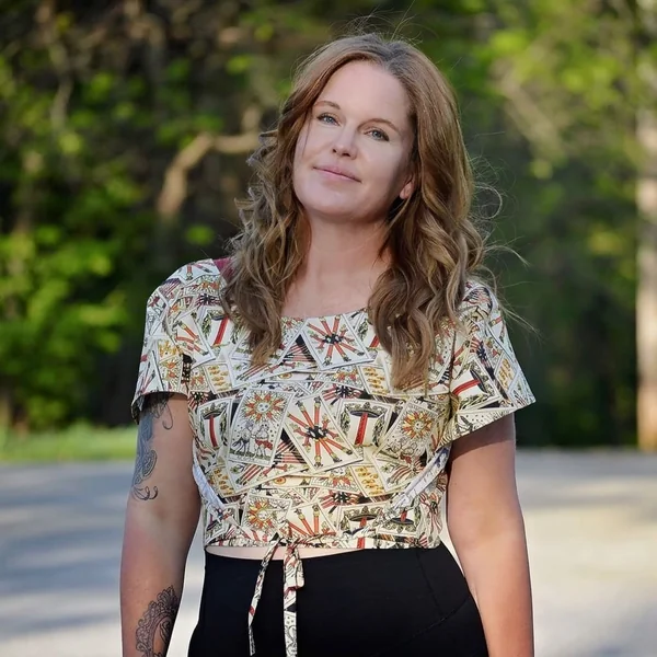 Printed Cap-Sleeve Wrap Top with High-Waisted Bottoms