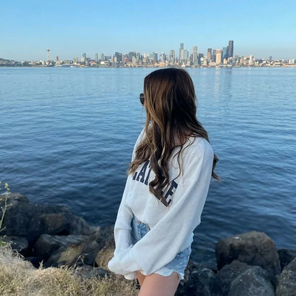 Graphic Knit Sweater and Denim Shorts