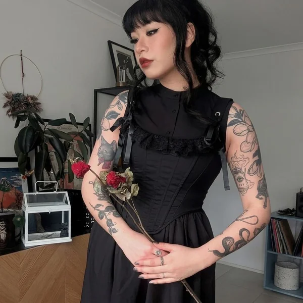 Sleeveless Victorian Gothic Midi Dress