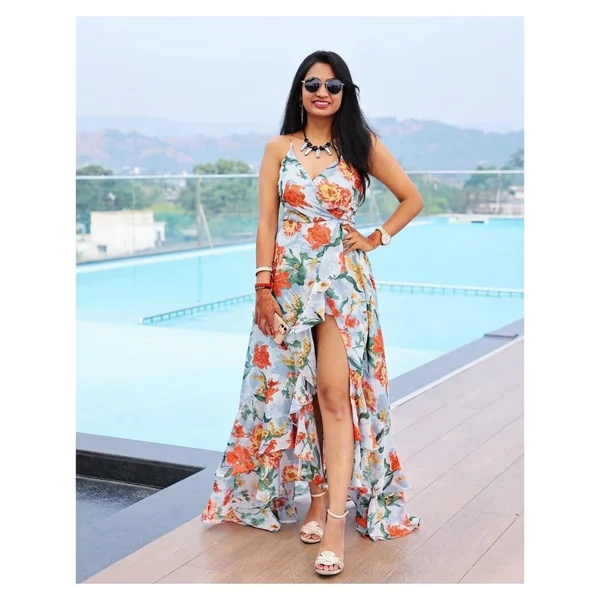 Floral High-Low Wrap Maxi Dress