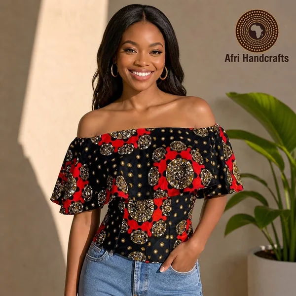 Off-the-Shoulder Ruffled Ankara Top